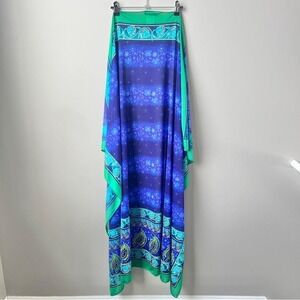 Vintage Oscar de la Renta Swimwear Sarong Wrap Women's Blue Green Paisley Floral